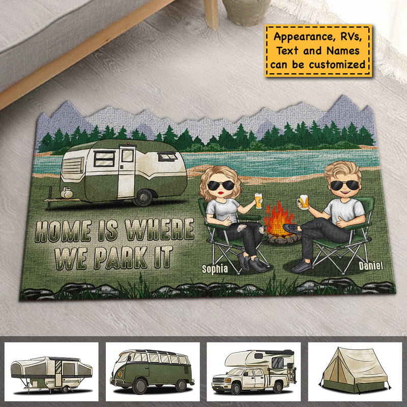 Custom Name Camping Couple Gifts - Personalized Shaped Doormat