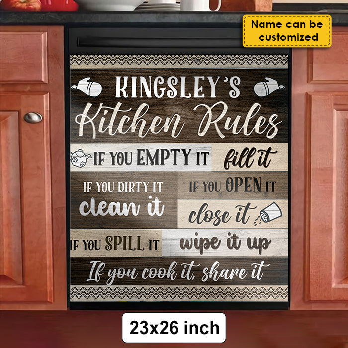 Custom Name Kitchen Rules Family Gifts - Personalized Dishwasher Cover