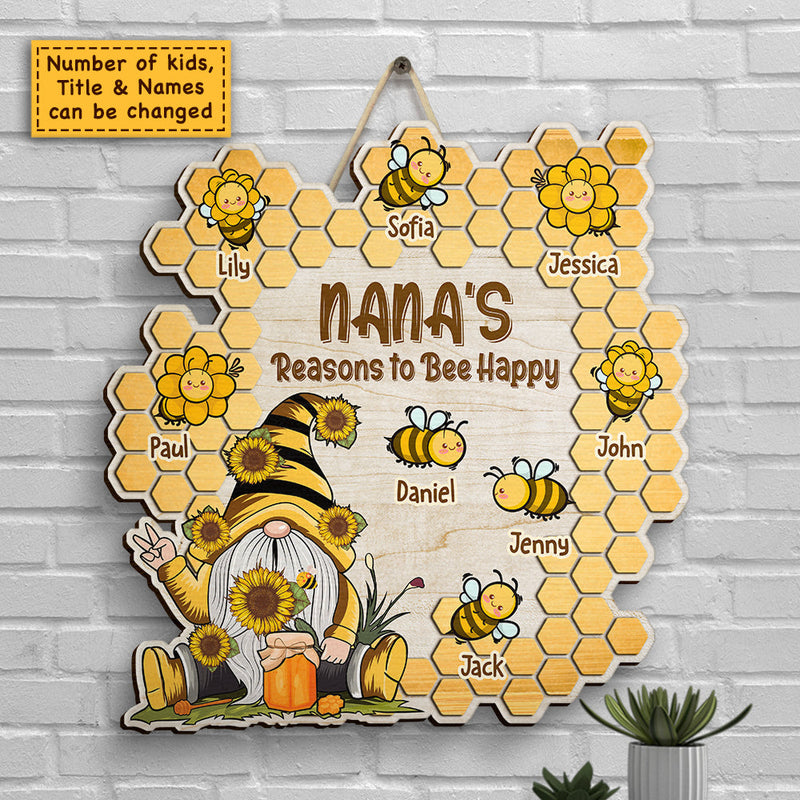 Custom Name Bee Happy Gifts for Nana - Personalized Wood Sign
