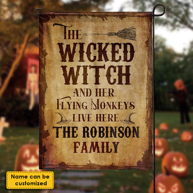 Custom Family Name Halloween Witch Decor - Personalized Flag