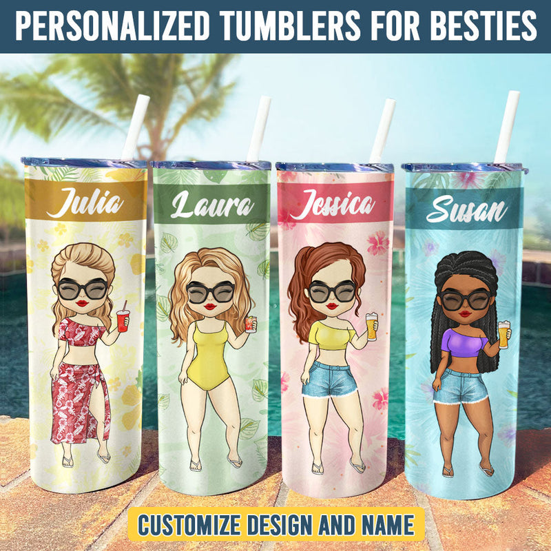 Custom Name Summer Beach Girl Gifts for Women - Personalized Skinny Tumbler