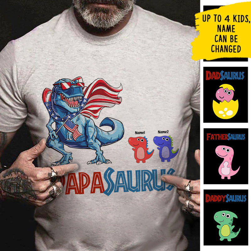 Custom Name PapaSaurus Dinosaur Gifts for Dad - Personalized Apparel
