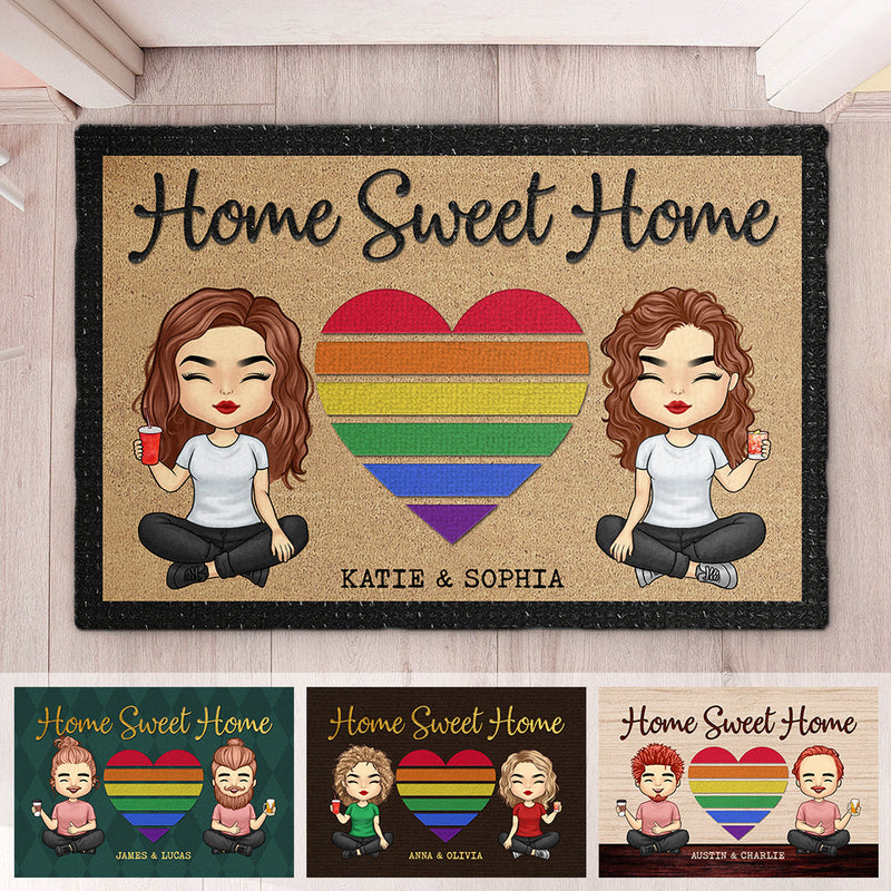 Custom Name Rainbow Couple Home Decor - Personalized Doormat