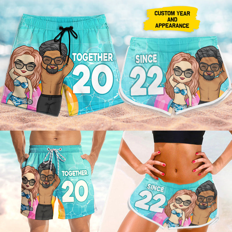 Custom Anniversary Couple Gifts - Personalized Couple Beach Shorts