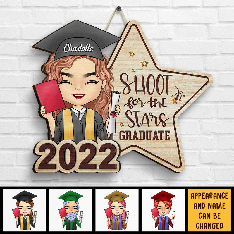 Custom Name Shoot for the Stars Graduation Gifts for Her - Personalized Wood Sign