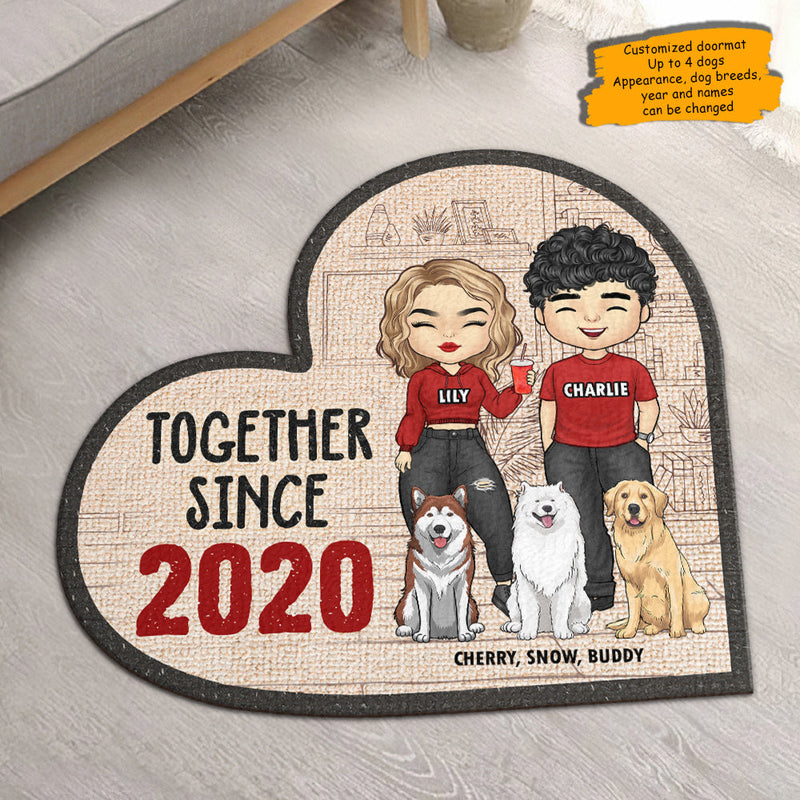 Custom Name Couple and Dog Family Gifts - Personalized Shaped Doormat