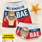 Custom Name Funny Will Remove for Bae Couple Gifts - Personalized Couple Beach Shorts