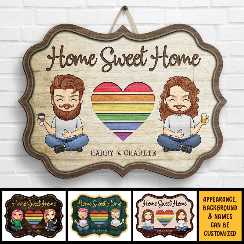 Home Sweet Home In This House - Personalized Shaped Wood Sign - Gift For Couples, Husband Wife