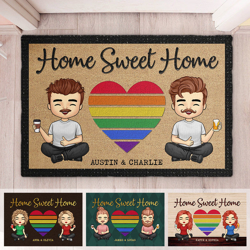 Custom Name Rainbow Couple Home Decor - Personalized Doormat
