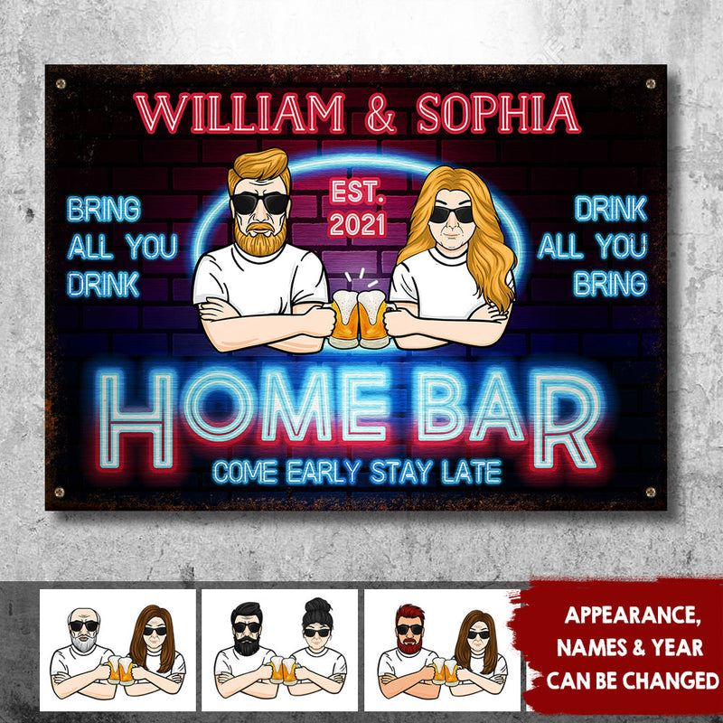Custom Name Home Bar Gifts for Couples - Personalized Metal Sign