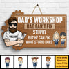 Dad's Workshop He Can Fix What Stupid Does - Gift For Dad, Grandpa - Personalized Shaped Wood Sign