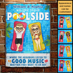 Custom Name Poolside Decor for Couples - Personalized Metal Sign