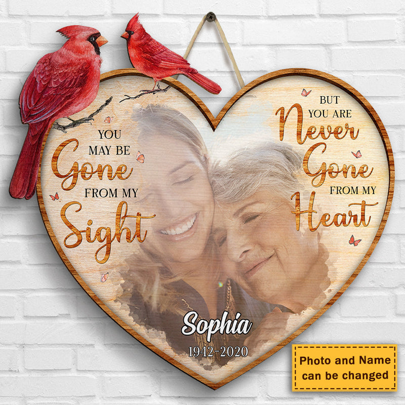 Custom Photo Cardinal Memorial Heart Decor - Personalized Wood Sign