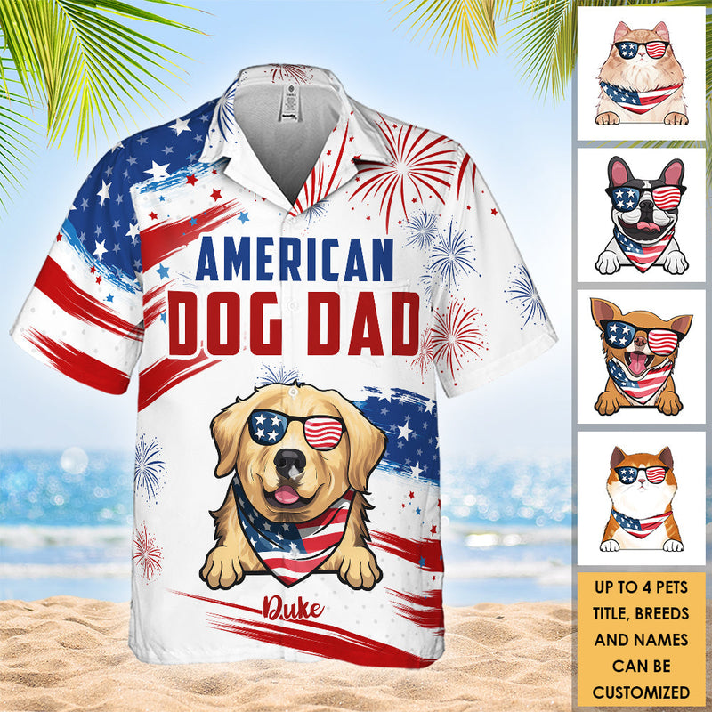 Custom Name American Dog Dad Gifts for Men - Personalized Hawaiian Shirt