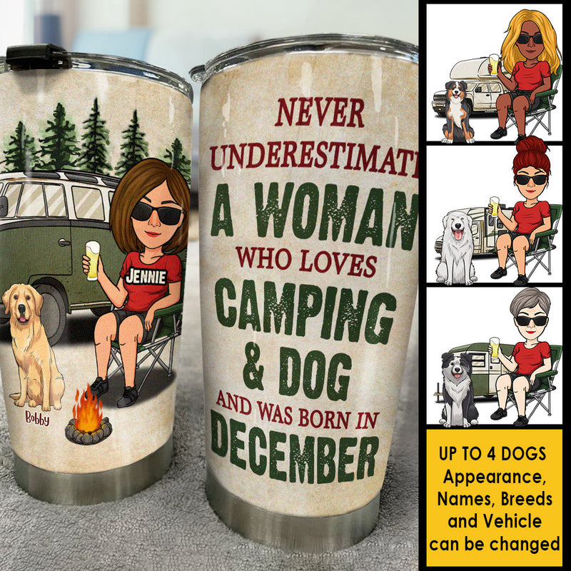 A Woman Loves Camping & Dogs - Personalized Tumbler - Gift For Camping Lovers, Gift For Pet Lovers