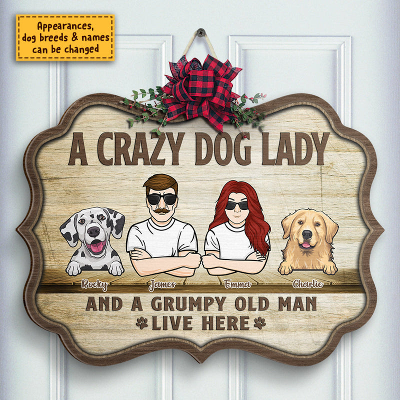 Custom Name Crazy Dog Lady Gifts for Couples - Personalized Wood Sign