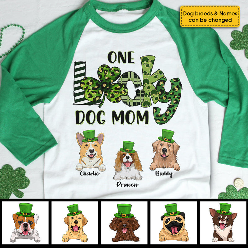 Custom Name Lucky Dog Mom St. Patrick's Day Gifts for Women - Personalized Raglan Shirt