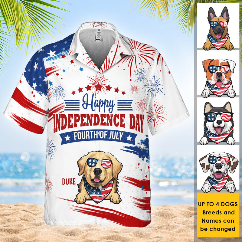 Custom Name Patriotic Dog Fourth of July Gifts for Dog Lovers - Personalized Hawaiian Shirt