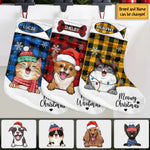 Custom Plaid Pet Character Christmas Decor - Personalized Christmas Stocking