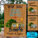 Custom Name Welcome Campsite Decor - Personalized Flag