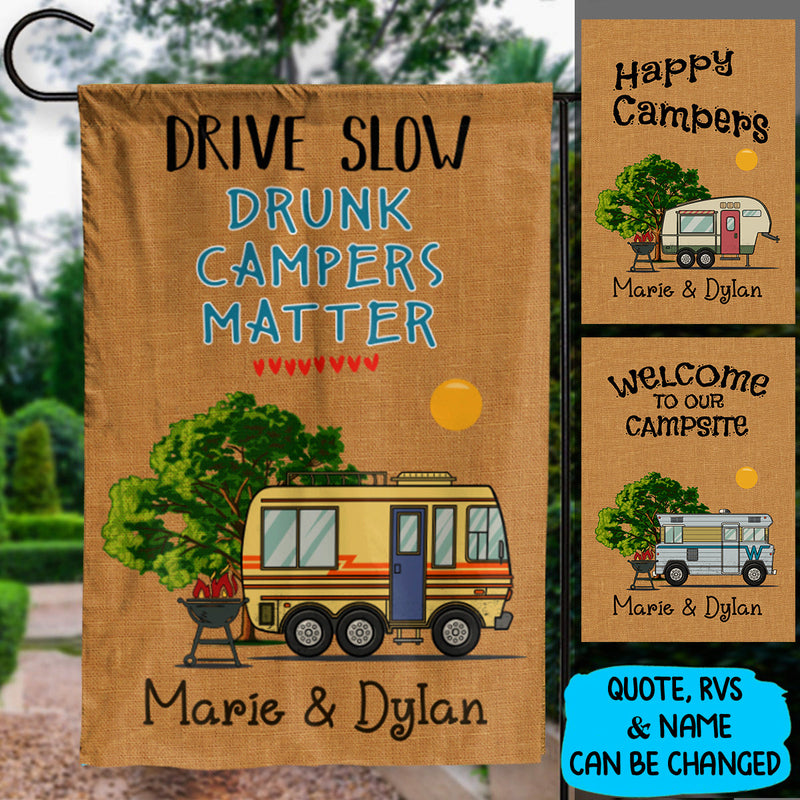 Custom Name Welcome Campsite Decor - Personalized Flag