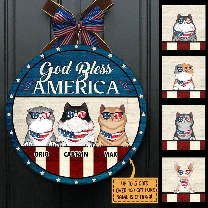 God Bless America Patriotic Cat Lover Decor - Wood Sign