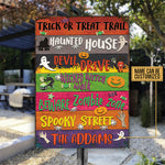 Custom Name Halloween Trick or Treat Trail Decor - Personalized Metal Sign
