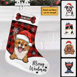 Custom Plaid Pet Character Christmas Decor - Personalized Christmas Stocking