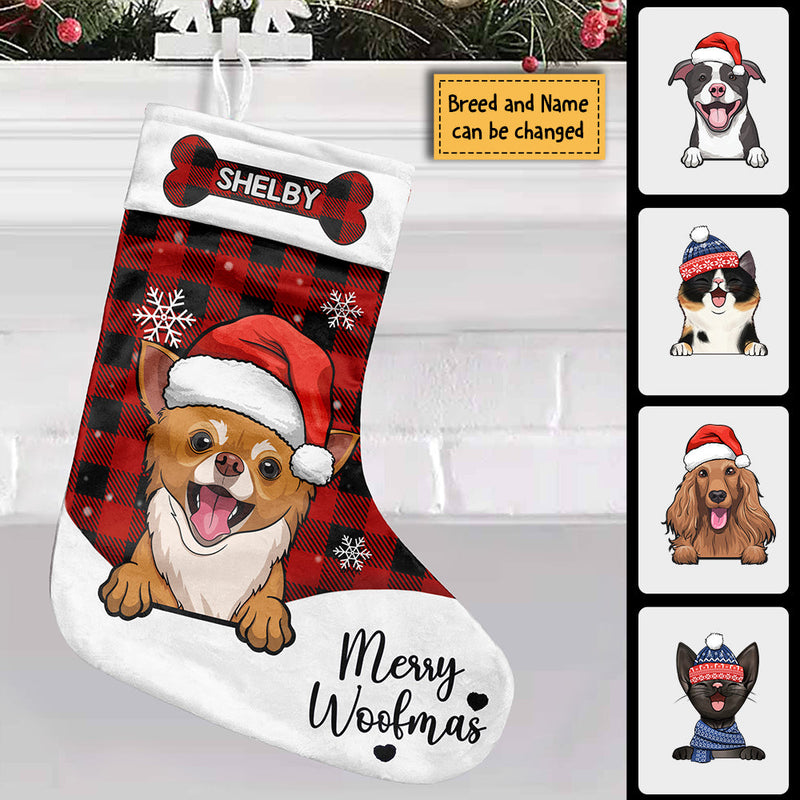 Custom Plaid Pet Character Christmas Decor - Personalized Christmas Stocking