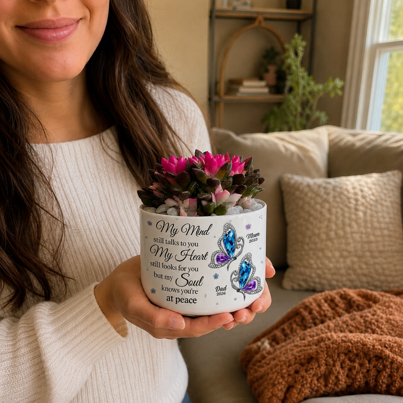 Custom Home Decor Ceramic Plant Pot -  Personalized Memorial Sympathy Gifts For Loss of Mom, Dad - Cardinal Visits From Heaven