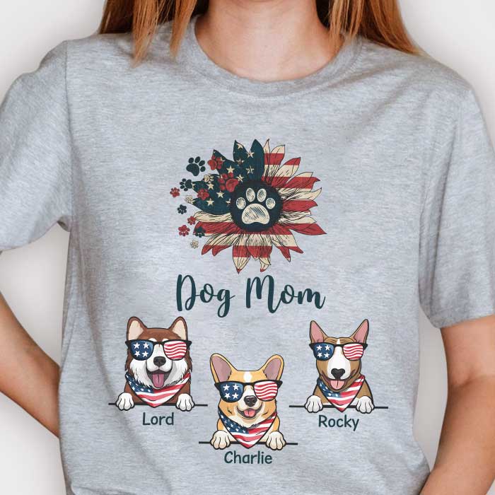 American Dog Mom Sunflower - Gifts For 4th Of July - Personalized Unisex T-Shirt