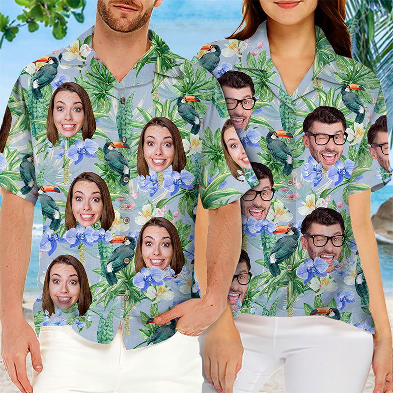 Custom Photo Tropical Toucan Gifts for Couples - Personalized Hawaiian Shirt
