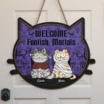 Custom Pet Name Halloween Welcome Gifts for Cat Lovers - Personalized Wood Sign