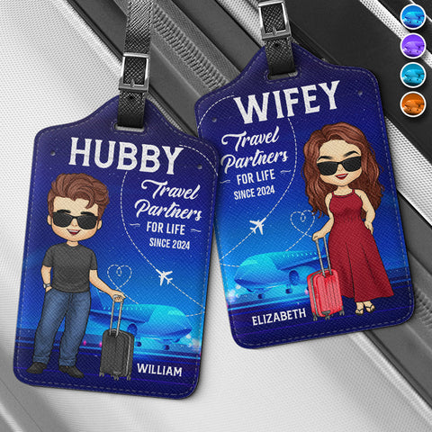 Custom Hubby Wifey Travel Partners for Life Couples Gifts - Personalized Luggage Tag