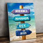 Custom Name Anniversary Beach Sign Gifts for Couples - Personalized Canvas
