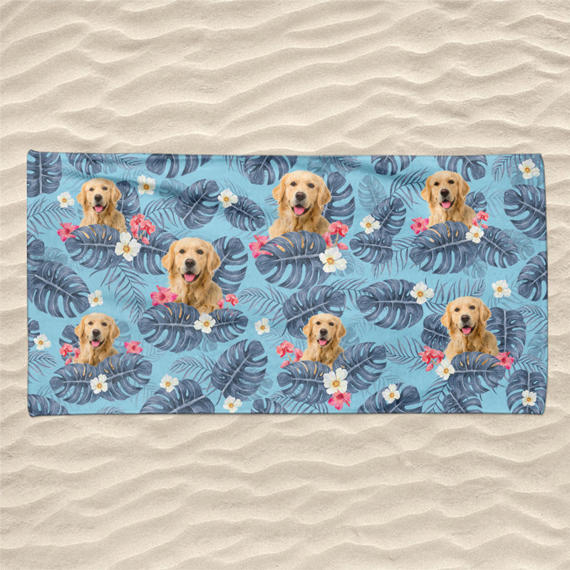Custom Photo Feel The Aloha Spirit - Family Personalized Face Custom Beach Towel - Summer Vacation Gift, Gift For Family Members, Pet Owners, Pet Lovers
