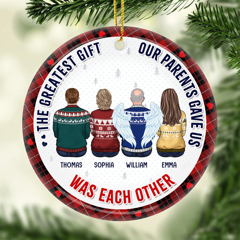 Life's Greatest Gift Is Family - Memorial Personalized Custom Ornament - Ceramic Round Shaped - Christmas Gift, Sympathy Gift For Family Members