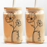 Custom Name Floral Drinkware Gift - Personalized Glass Cup