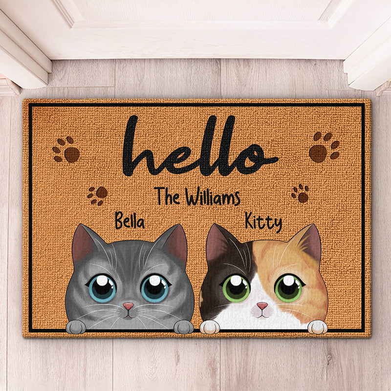 Custom Cat Family Welcome Decor - Personalized Doormat