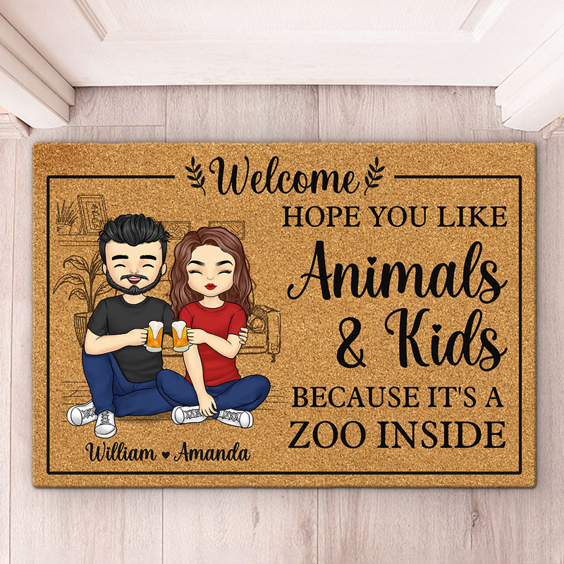 Welcome It's A Zoo Inside - Couple Personalized Custom Decorative Mat - Gift For Husband Wife