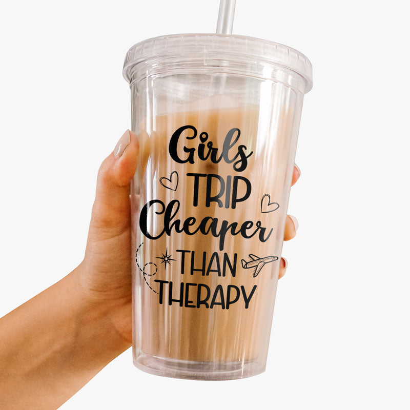 Custom Girls Trip Cheaper Than Therapy Gifts for Friends - Personalized Clear Tumbler