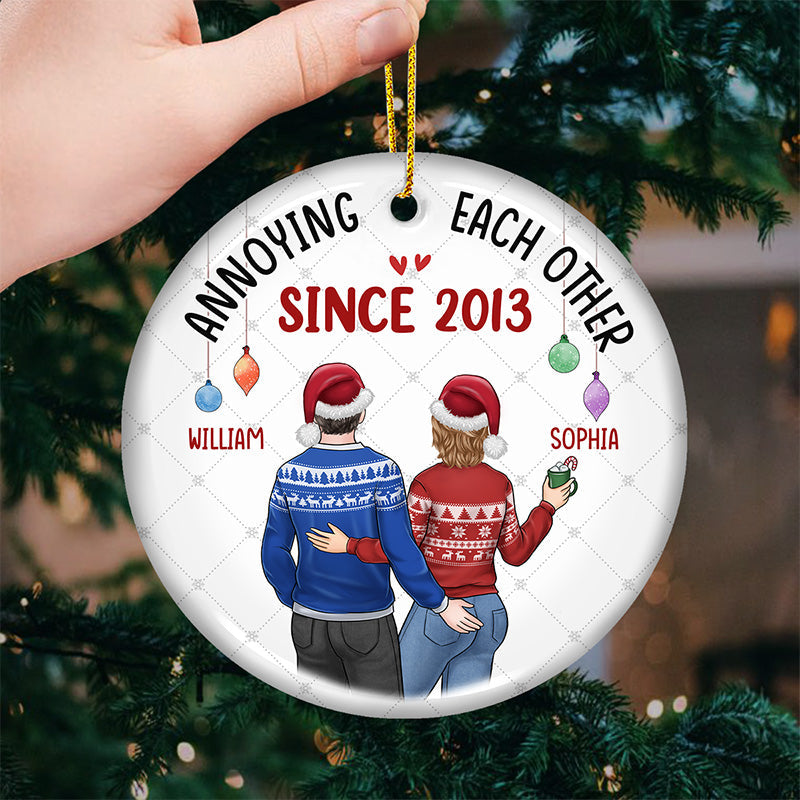 Custom Name Anniversary Christmas Gifts for Couples - Personalized Ceramic Ornament