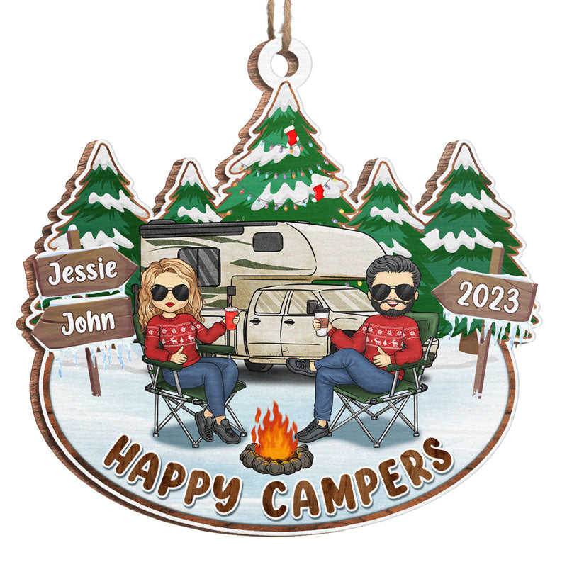 Custom Name Happy Campers Christmas Gifts for Couples - Personalized Ornament