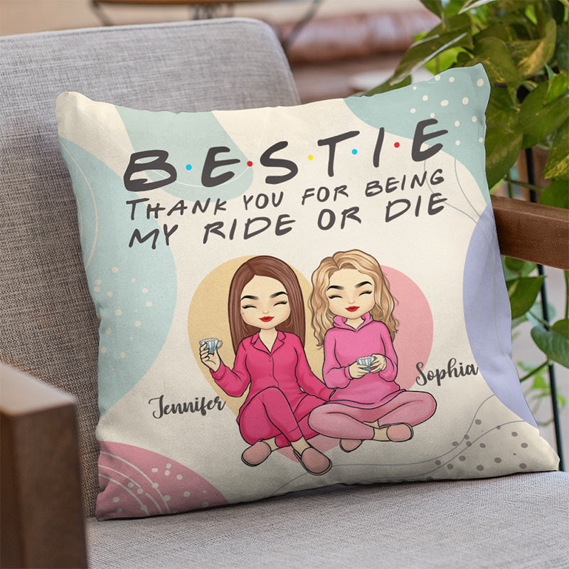 Custom Name Bestie Ride or Die Gifts for Best Friends - Personalized Pillow