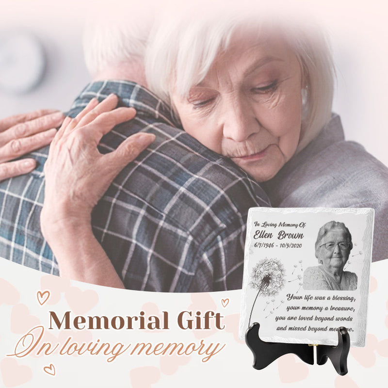 Custom Photo You're Life Was A Blessing - Memorial Personalized Custom Square Shaped Ceramic Plaque With Stand - Sympathy Gift, Gift For Family Members