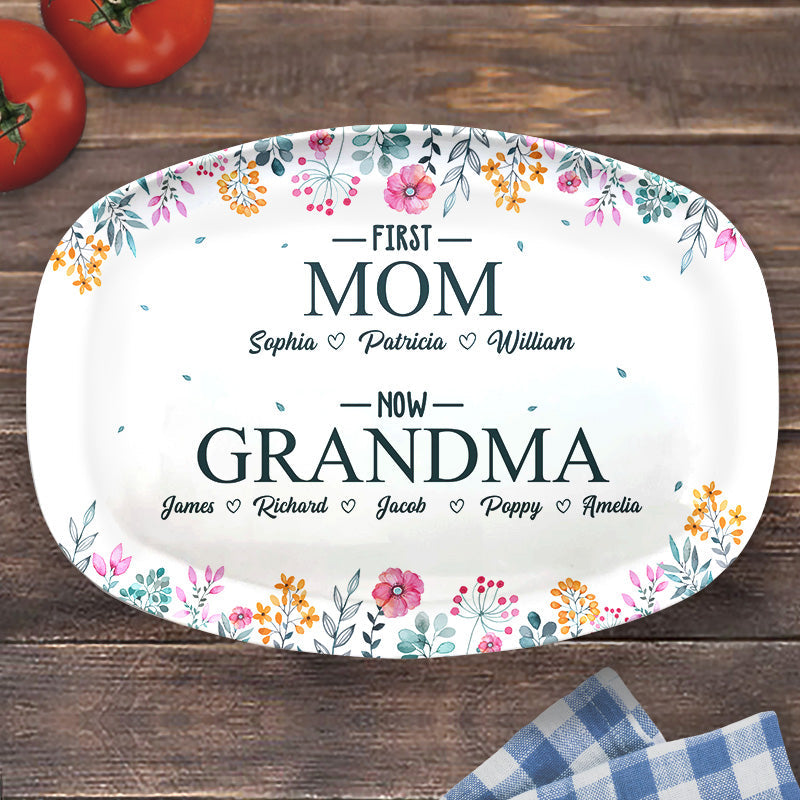 Custom Name First Mom Now Grandma Gifts - Personalized Platter