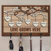 Love Grows Here - Family Personalized Custom Rectangle Shaped Key Hanger, Key Holder - Gift For Family Members