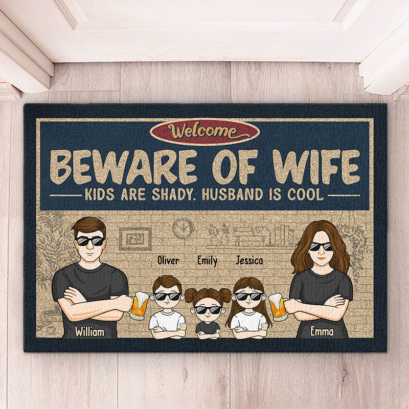 Custom Name Funny Beware of Wife Family Gifts - Personalized Doormat