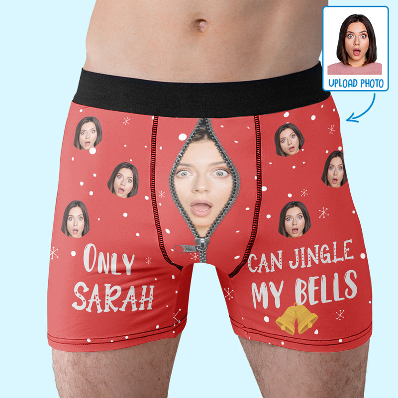 Custom Photo Jingle My Bells I'll Guarantee A White Christmas - Funny Personalized Custom Boxer Briefs, Men's Boxers - Christmas Gift For Boyfriend, Husband, Anniversary