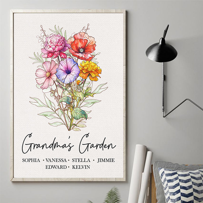 Custom Name Floral Grandma Gifts - Personalized Poster